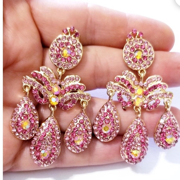 Pink Ombre Chandelier Earrings Pageant - Picture 1 of 1